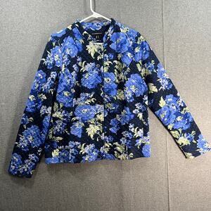 Isaac Mizrahi Live! Printed Knit Jcquard Jacket Navy Size Medium